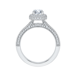 14K White Gold Round Cut Diamond Halo Engagement Ring