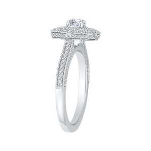 Round Diamond Floral Halo Engagement Ring In 14K White Gold