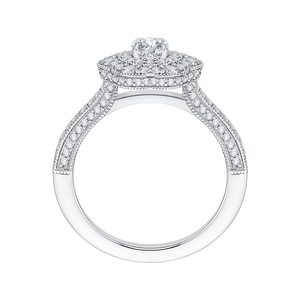 Round Diamond Floral Halo Engagement Ring In 14K White Gold