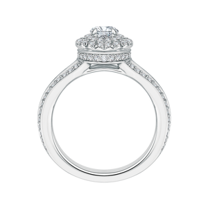 Round Diamond Double Halo Engagement Ring with Split Shank In 14K White Gold