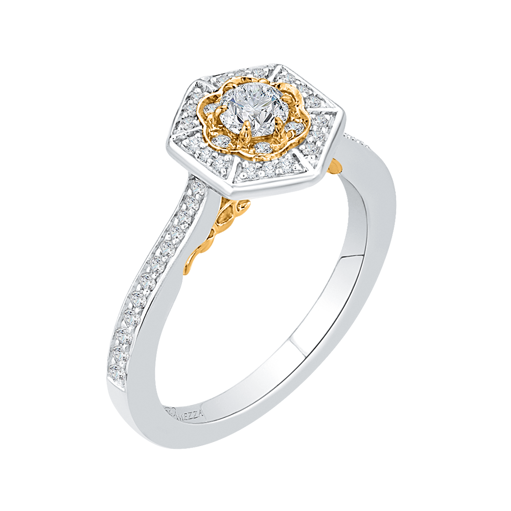 14K Two Tone Gold Round Diamond Vintage Engagement Ring