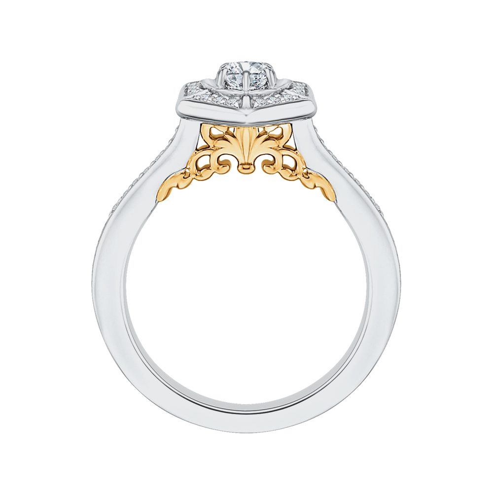 14K Two Tone Gold Round Diamond Vintage Engagement Ring