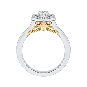 14K Two Tone Gold Round Diamond Vintage Engagement Ring