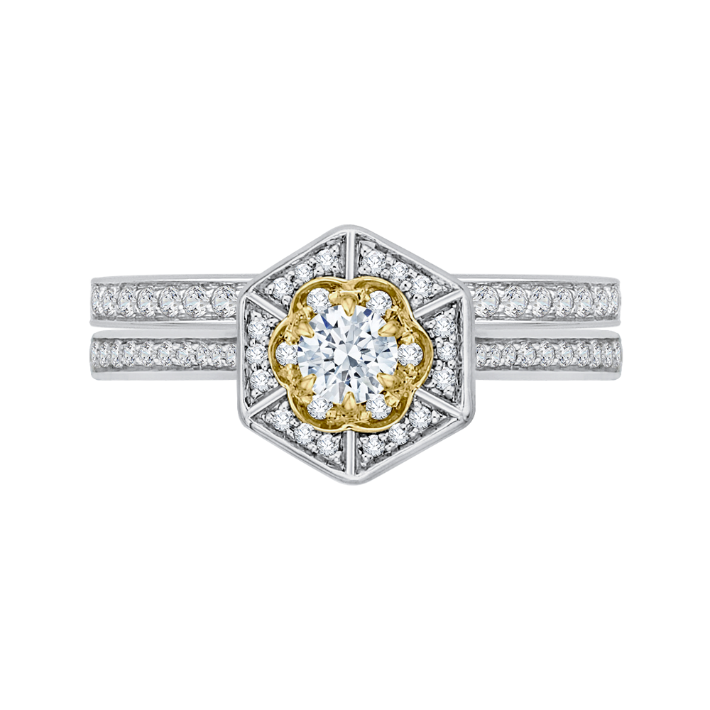 14K Two Tone Gold Round Diamond Vintage Engagement Ring