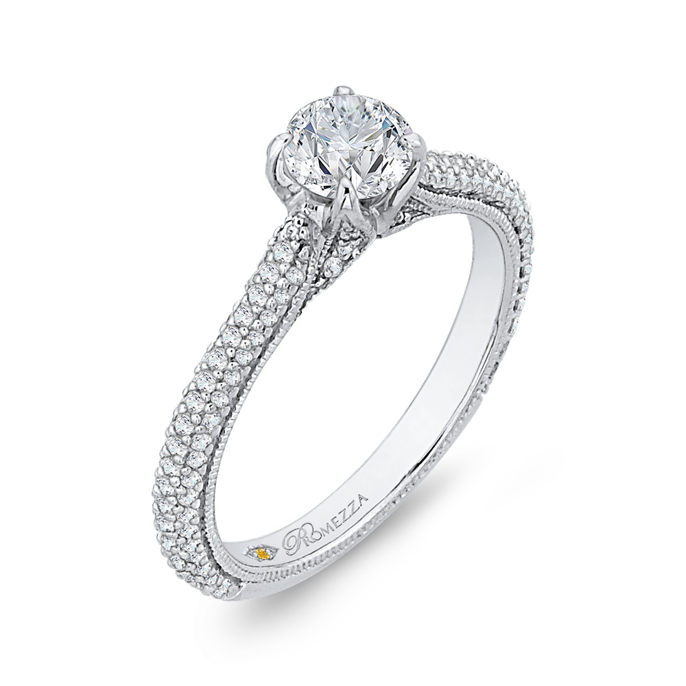 14K White Gold Round Diamond Cathedral Style Engagement Ring