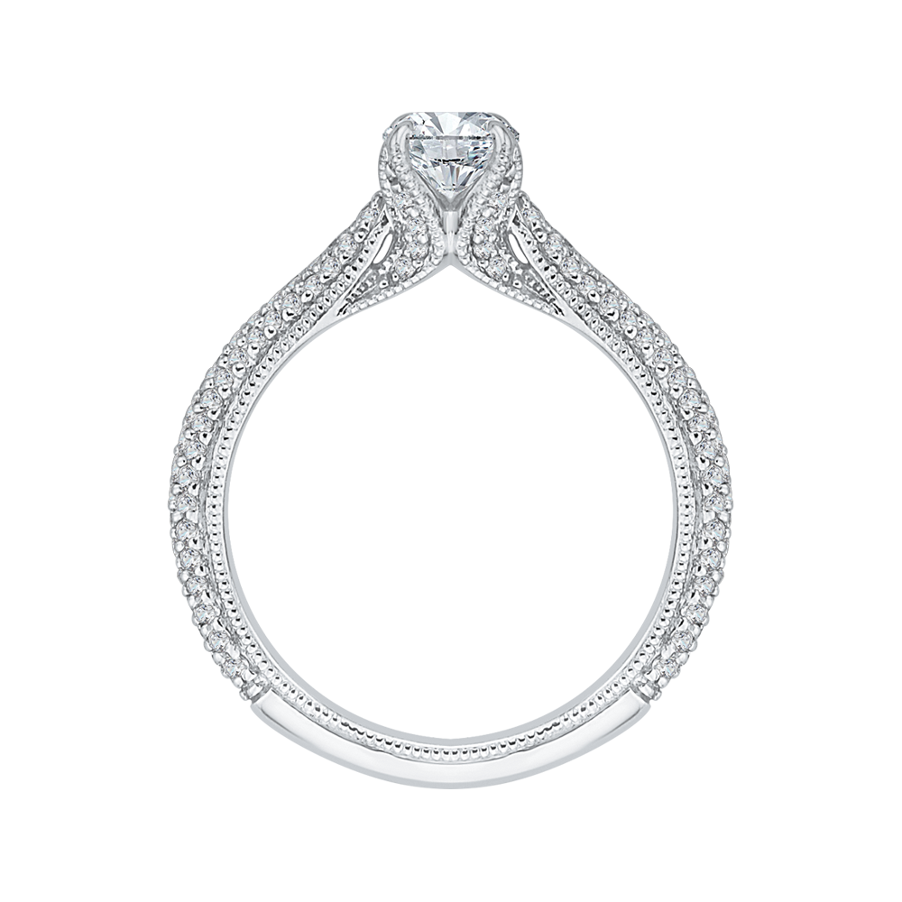 14K White Gold Round Diamond Cathedral Style Engagement Ring