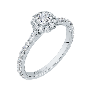 14K White Gold Round Halo Diamond Floral Engagement Ring