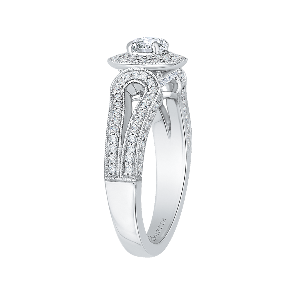 Round Diamond Double Halo Engagement Ring with Split Shank In 14K White Gold