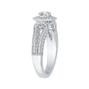 Round Diamond Double Halo Engagement Ring with Split Shank In 14K White Gold