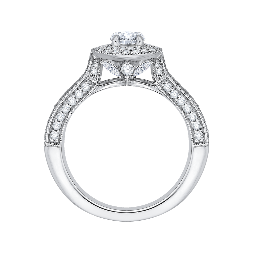 Round Diamond Double Halo Engagement Ring with Split Shank In 14K White Gold