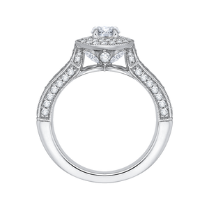 Round Diamond Double Halo Engagement Ring with Split Shank In 14K White Gold