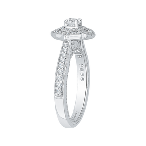 14K White Gold Round Diamond Double Halo Floral Engagement Ring