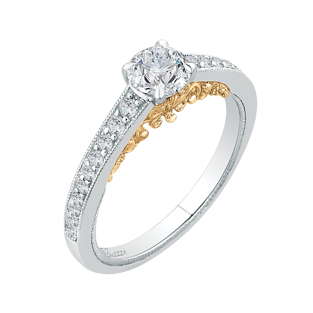 14K Two Tone Gold Round Diamond Engagement Ring