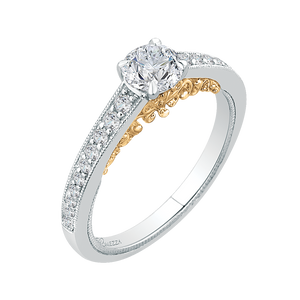 14K Two Tone Gold Round Diamond Engagement Ring