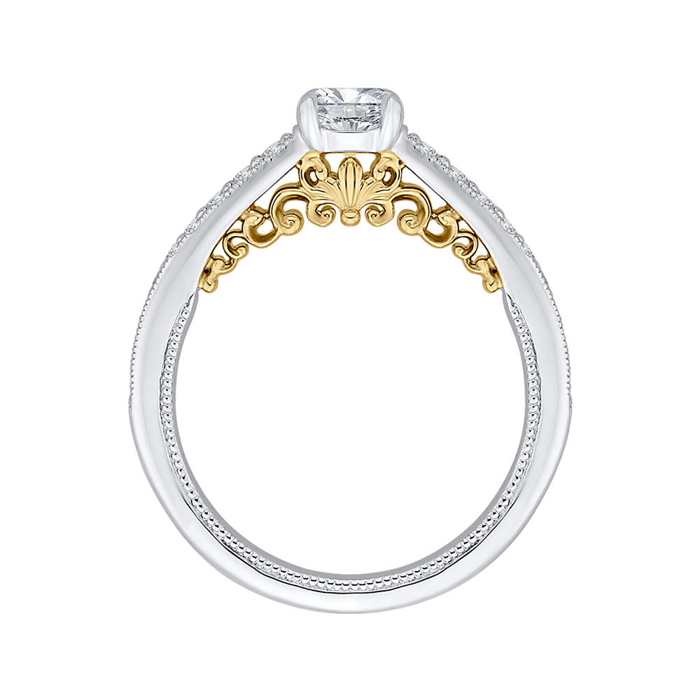 14K Two Tone Gold Round Diamond Engagement Ring