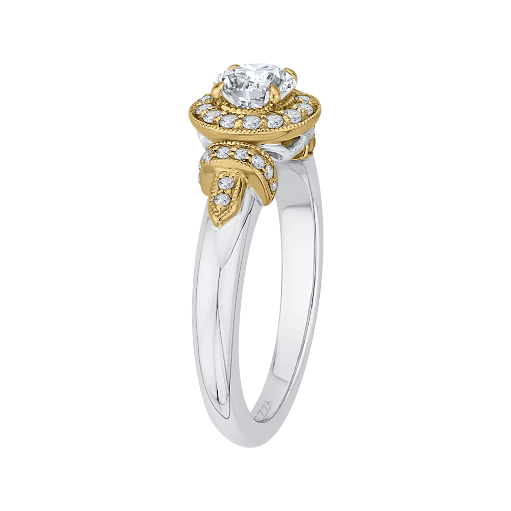 Round Diamond Halo Engagement Ring In 14K Two Tone Gold