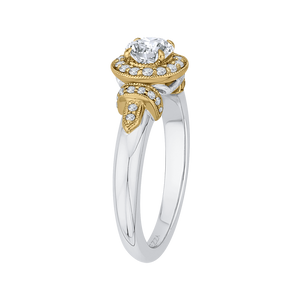 Round Diamond Halo Engagement Ring In 14K Two Tone Gold