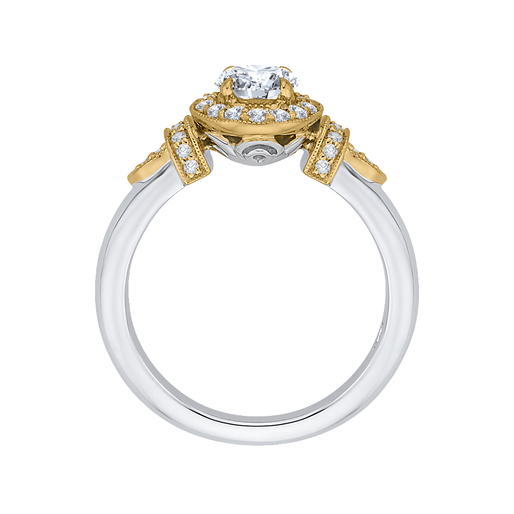 Round Diamond Halo Engagement Ring In 14K Two Tone Gold