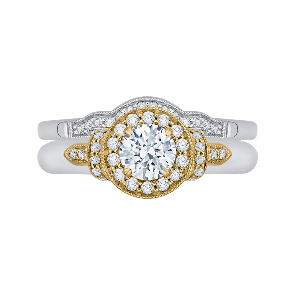 Round Diamond Halo Engagement Ring In 14K Two Tone Gold