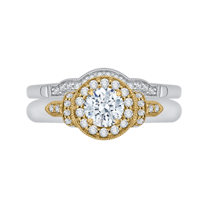 Round Diamond Halo Engagement Ring In 14K Two Tone Gold