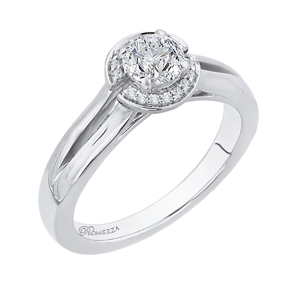 14K White Gold Round Diamond Halo Engagement Ring