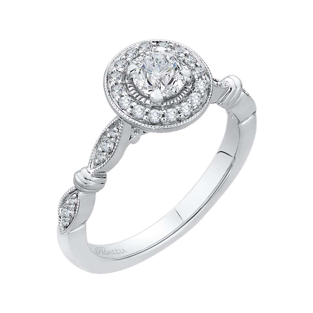 14K White Gold Round Diamond Halo Vintage Engagement Ring