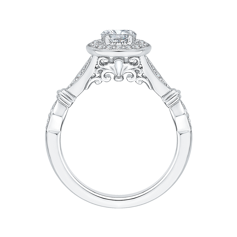 14K White Gold Round Diamond Halo Vintage Engagement Ring