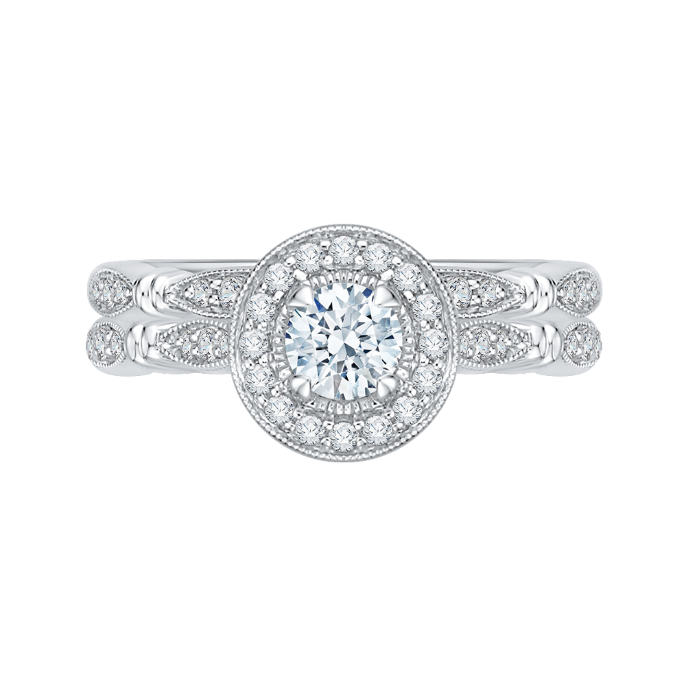 14K White Gold Round Diamond Halo Vintage Engagement Ring