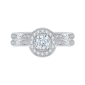 14K White Gold Round Diamond Halo Vintage Engagement Ring