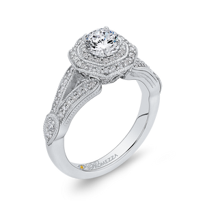 14K White Gold Round Double Halo Diamond Engagement Ring