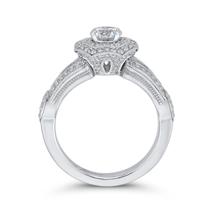 14K White Gold Round Double Halo Diamond Engagement Ring