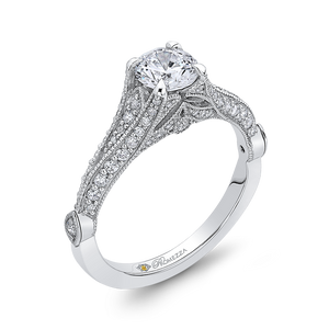 14K White Gold Round Cut Diamond Vintage Engagement Ring