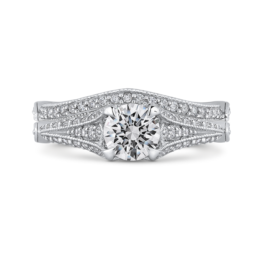 14K White Gold Round Cut Diamond Vintage Engagement Ring