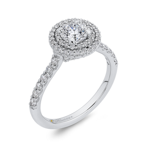 Round Cut Double Halo Diamond Engagement Ring In 14K White Gold