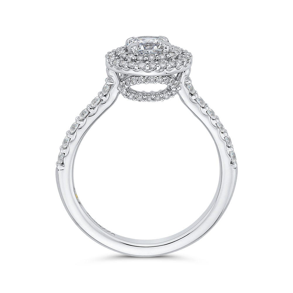 Round Cut Double Halo Diamond Engagement Ring In 14K White Gold