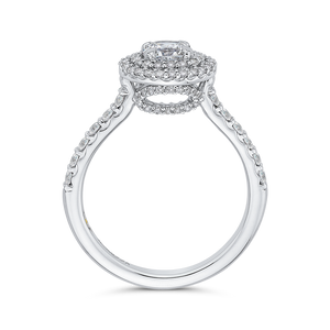 Round Cut Double Halo Diamond Engagement Ring In 14K White Gold