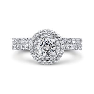 Round Cut Double Halo Diamond Engagement Ring In 14K White Gold