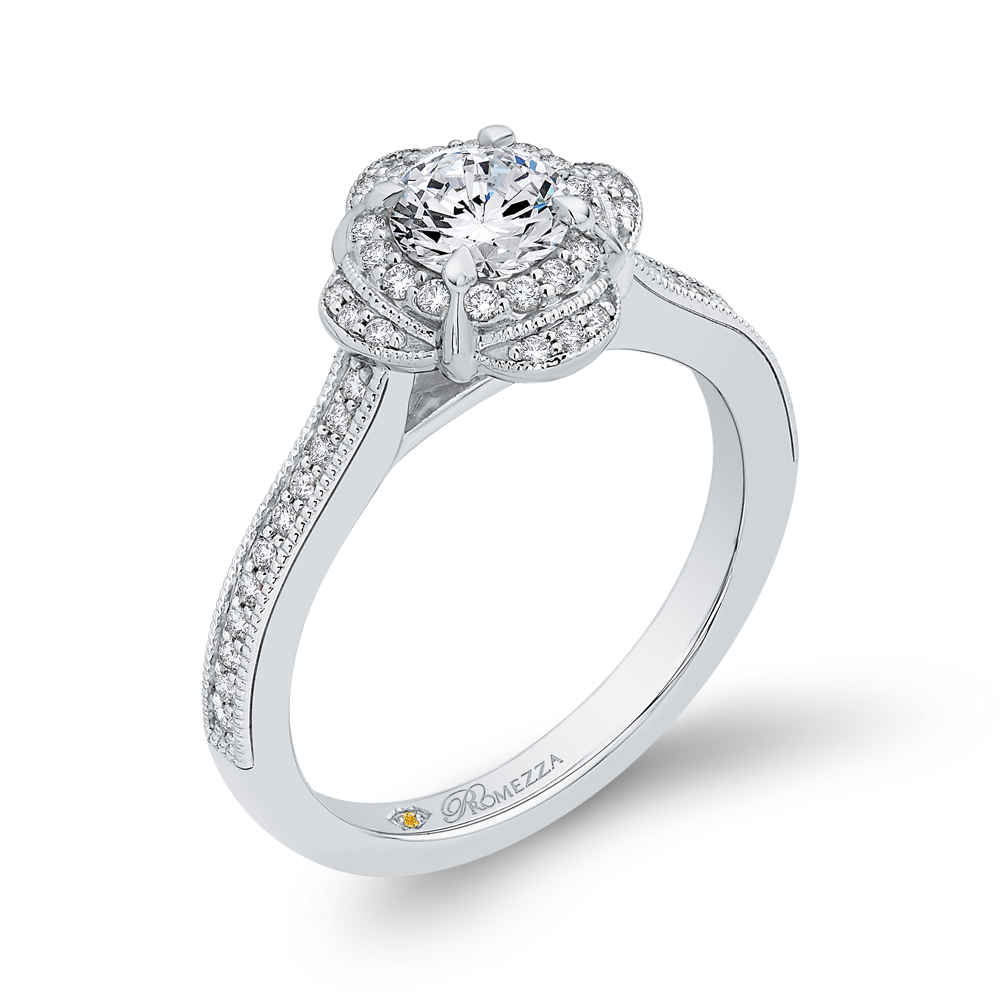 Round Diamond Halo Engagement Ring In 14K White Gold