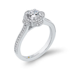 Round Diamond Halo Engagement Ring In 14K White Gold