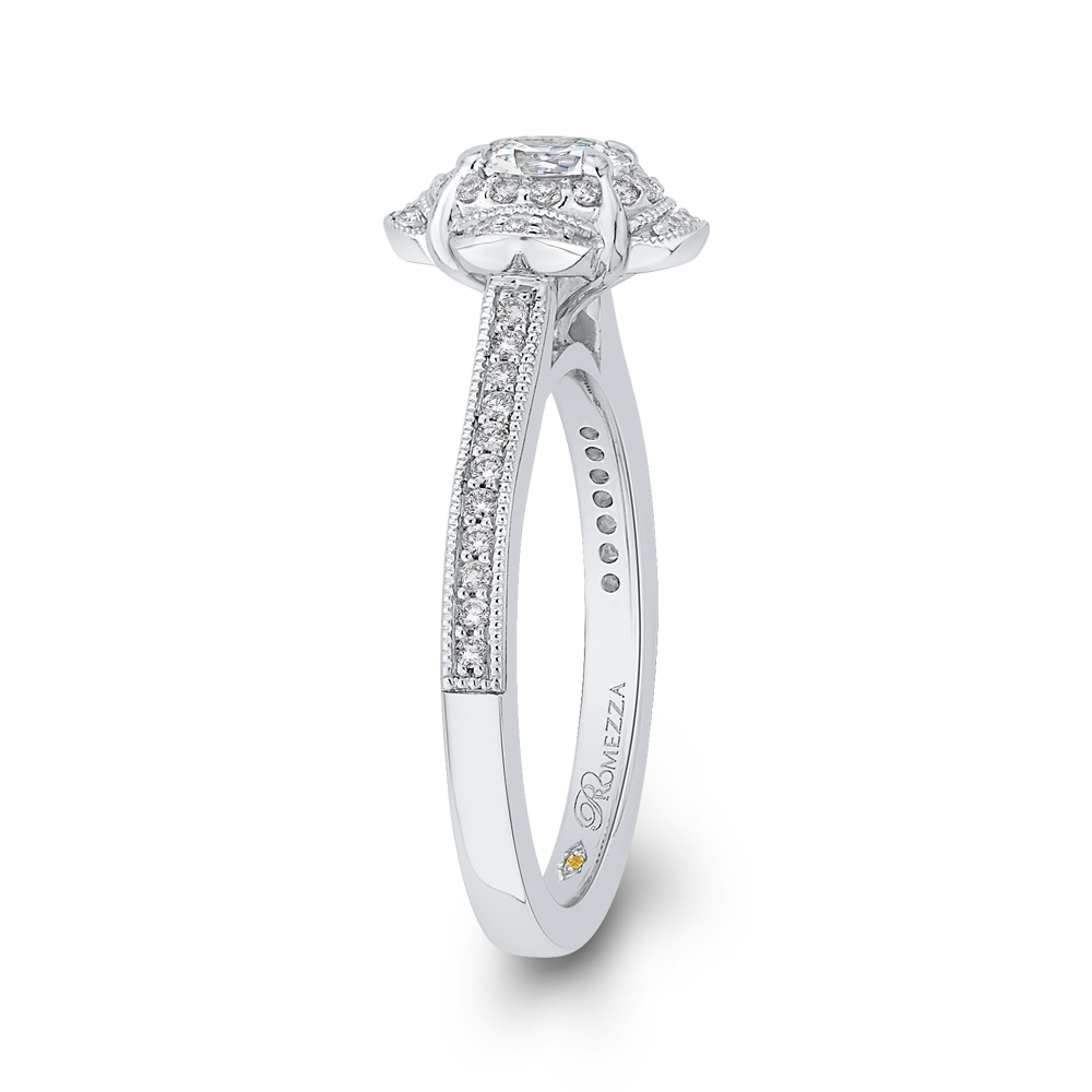 Round Diamond Halo Engagement Ring In 14K White Gold