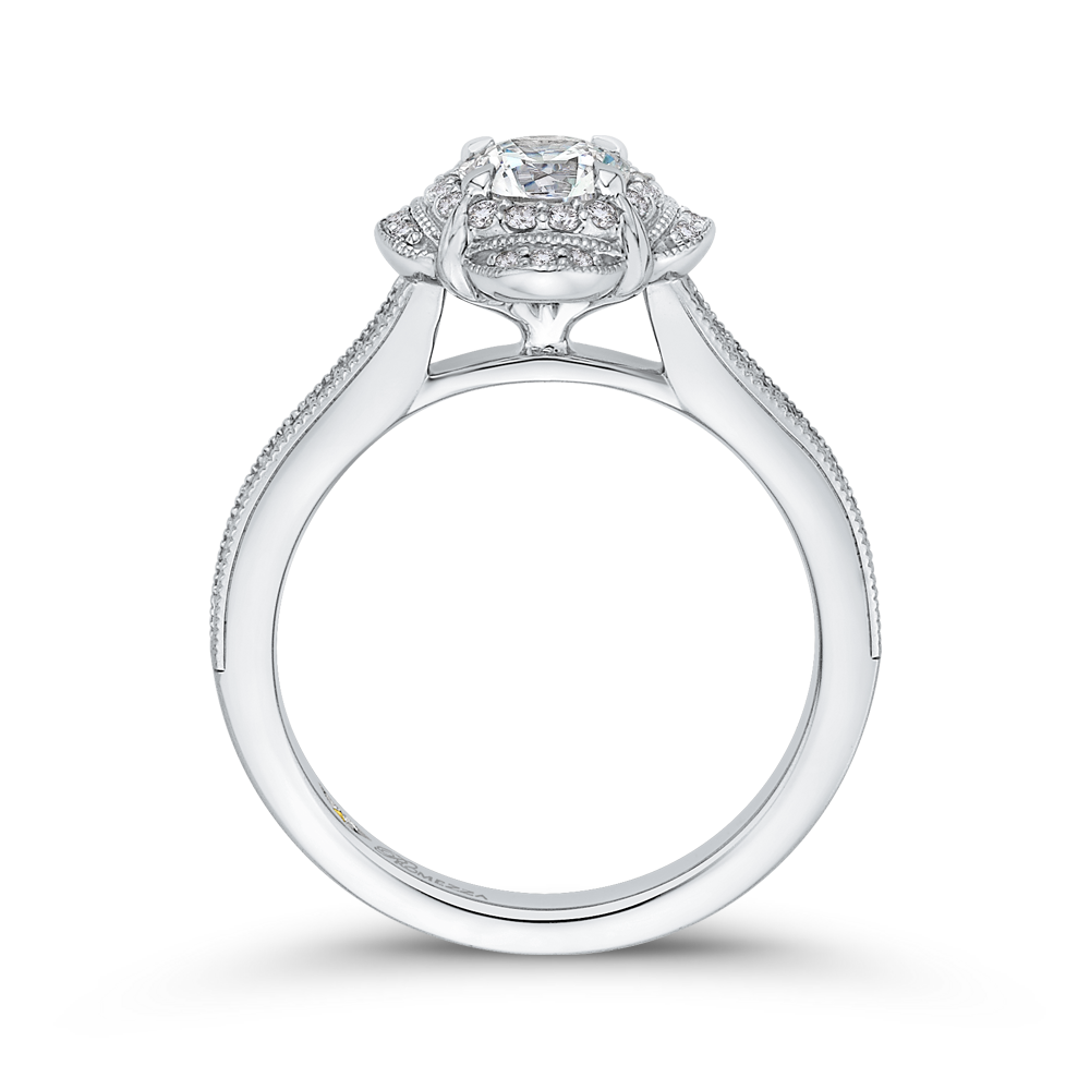 Round Diamond Halo Engagement Ring In 14K White Gold