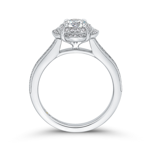 Round Diamond Halo Engagement Ring In 14K White Gold