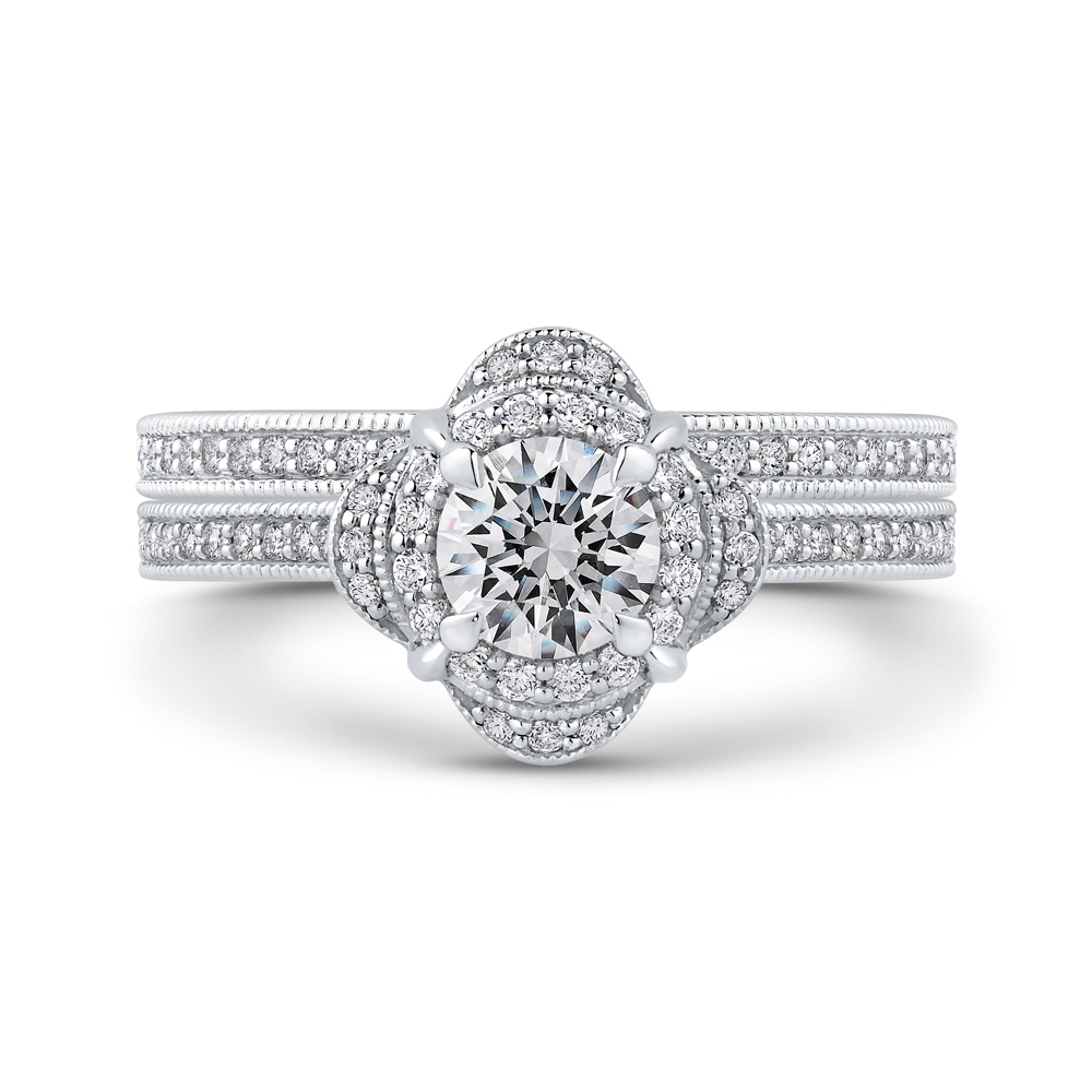 Round Diamond Halo Engagement Ring In 14K White Gold