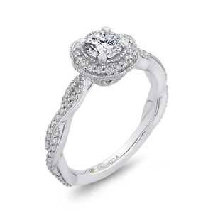 14K White Gold Round Diamond Floral Halo Engagement Ring