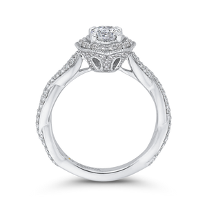 14K White Gold Round Diamond Floral Halo Engagement Ring