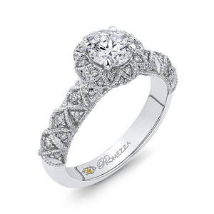 14K White Gold Round Diamond Floral Halo Engagement Ring