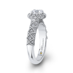 14K White Gold Round Diamond Floral Halo Engagement Ring