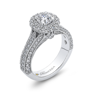 14K White Gold Round Cut Diamond Double Halo Vintage Engagement Ring