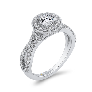 Round Diamond Halo Engagement Ring with Split Shank In 14K White Gold