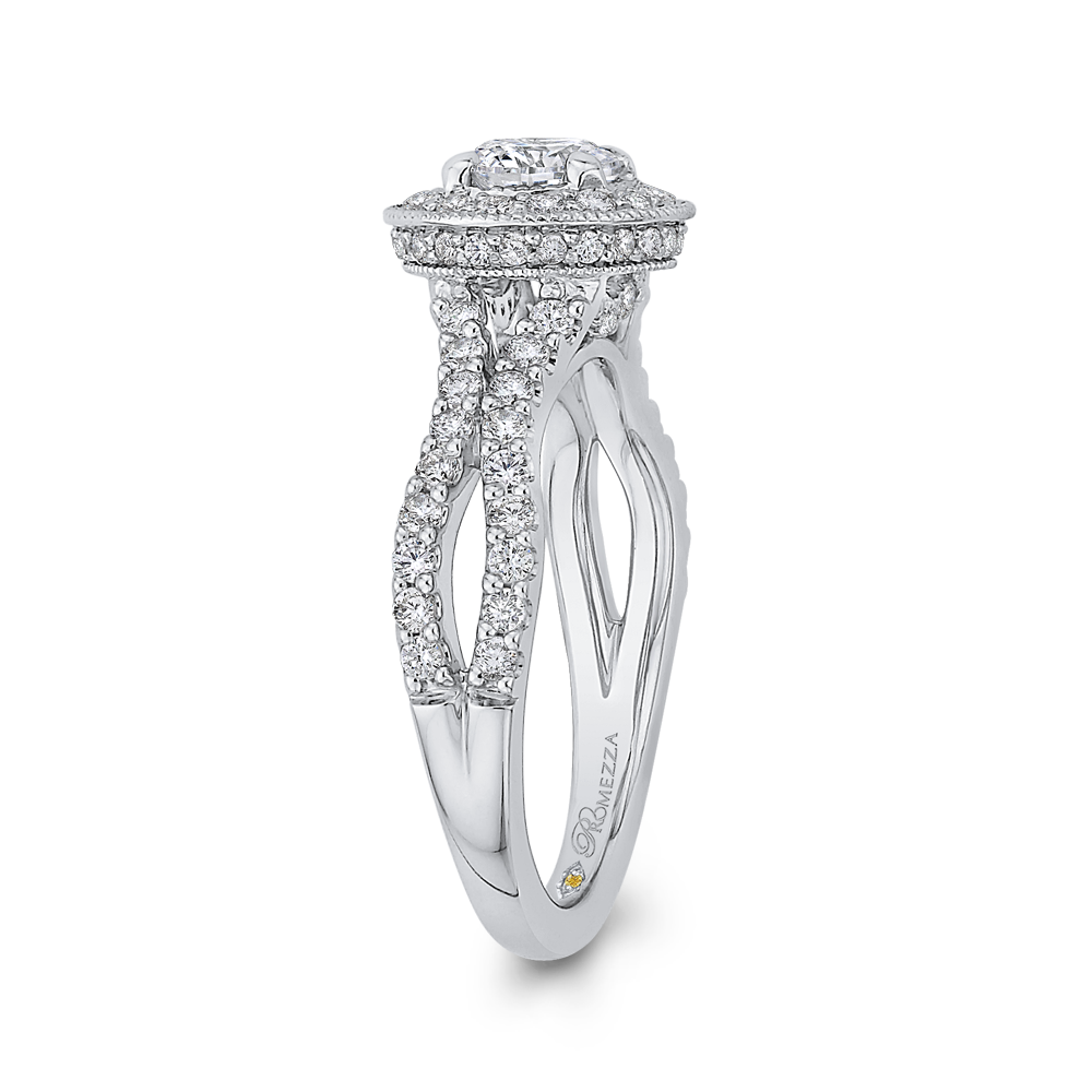 Round Diamond Halo Engagement Ring with Split Shank In 14K White Gold